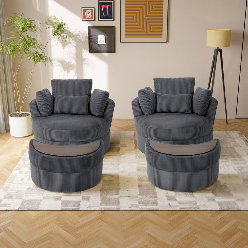 Upholstered Swivel Accent Barrel Chair And Storage Ottoman Sets