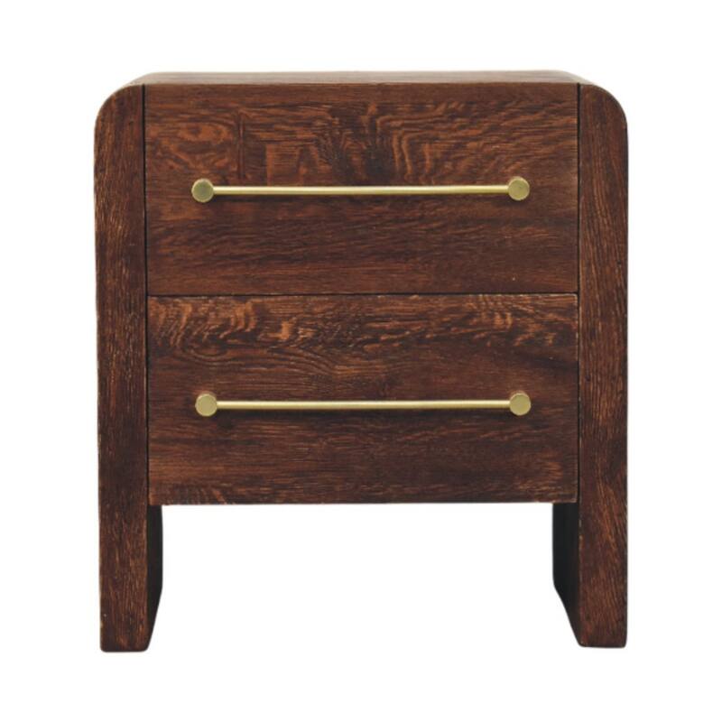 Solid Wood Copenhagen 2-Drawer Nightstand in Smoked Oak,Brown