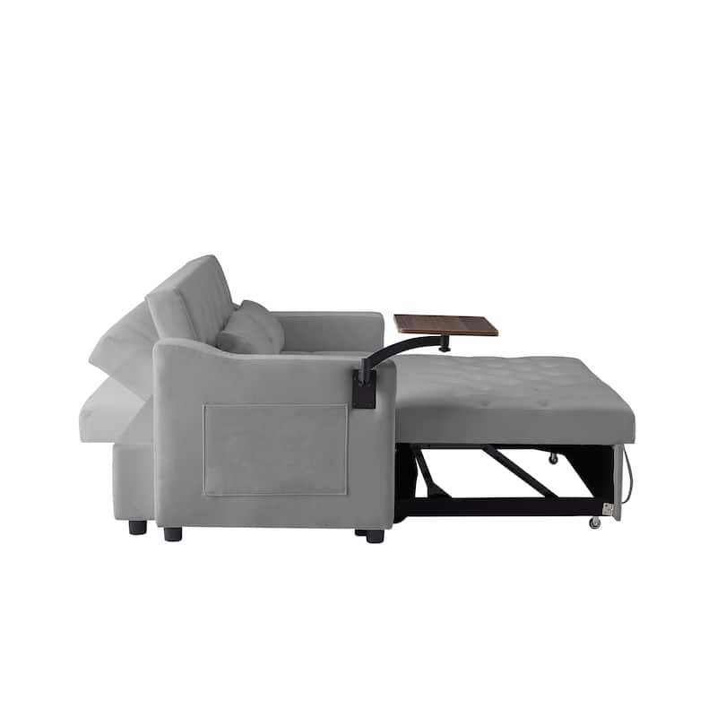 Velvet Pull Out Loveseat Sofa Convertible Sleeper Love Seat Bed w2 Pillow & 2 Pillows, Futon Sofa with 360掳 Swivel Shelves