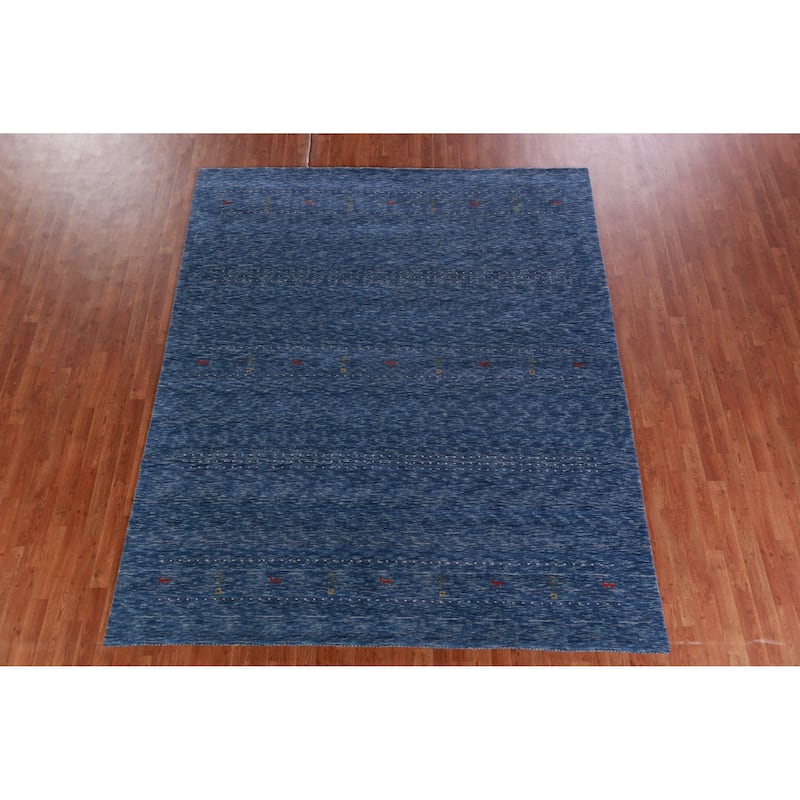 Hand Knotted Oriental 100% Wool Carpet Tribal Tribal Navy Blue & Blues Gabbeh Area Rug - 9' 9'' X 8' 0''