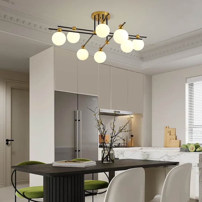 8 - Light Dimmable Sputnik Sphere Semi Flush Mount - Brushed Gold