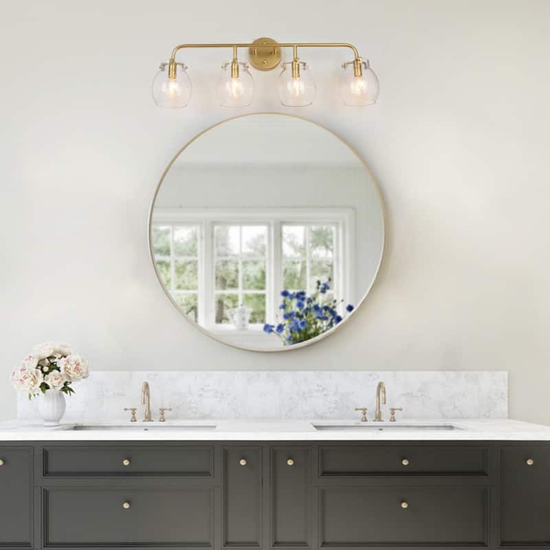 2/3/4-Light Modern Gold Bathroom Vanity Light Dimmable Seeded Glass Wall Sconces