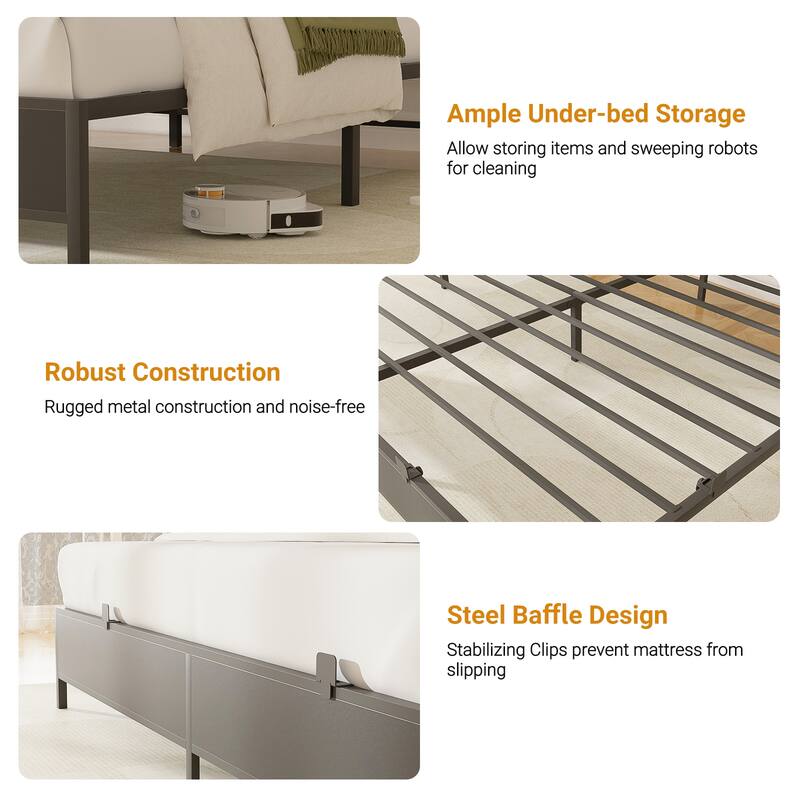 Platform Bed Frame with Reversible Storage Bookcase Headboard and Charging Station and RGB LED Lights