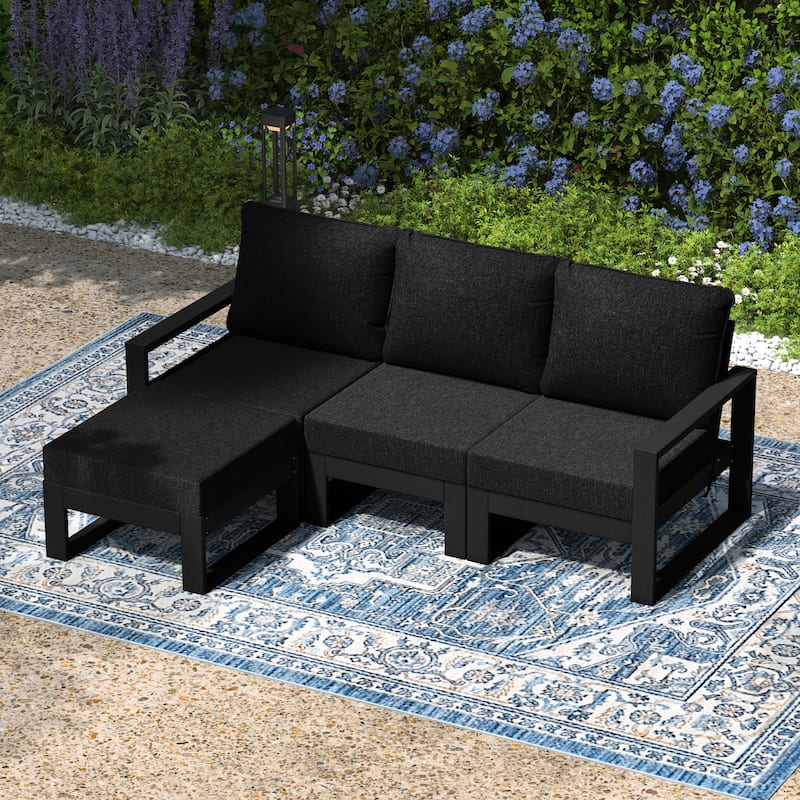 Endless Patio 4-Piece Deep Seating Set with Ottoman with Black Frame