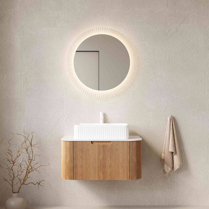 Wall Mounted Striped Bathroom Storage Cabinet with Sink