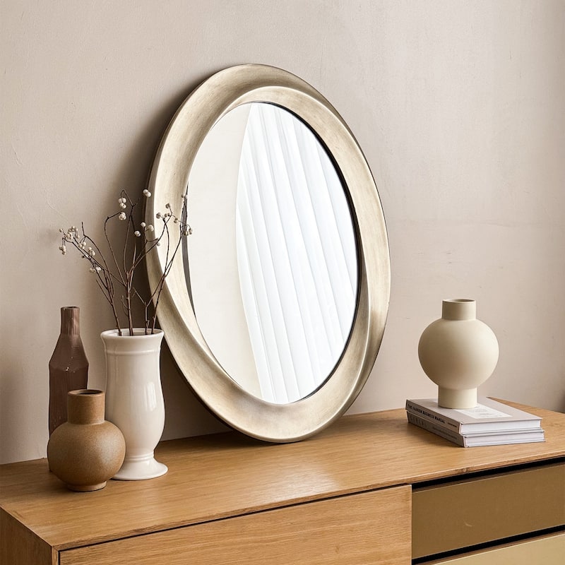 Oval Vanity Beveled Mirror Unique S-Curve Shaped Border Wall Mirror - 24"x32"