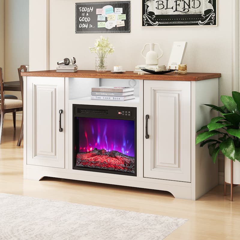 Gymax 18'' Electric Fireplace Insert 750W/1500W Fireplace Heater w/