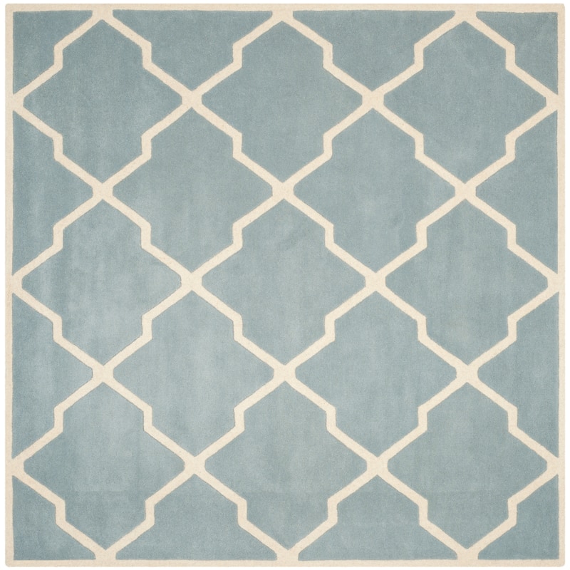 SAFAVIEH Handmade Chatham Rinske Modern Moroccan Wool Rug - 5' Square - Blue/Ivory