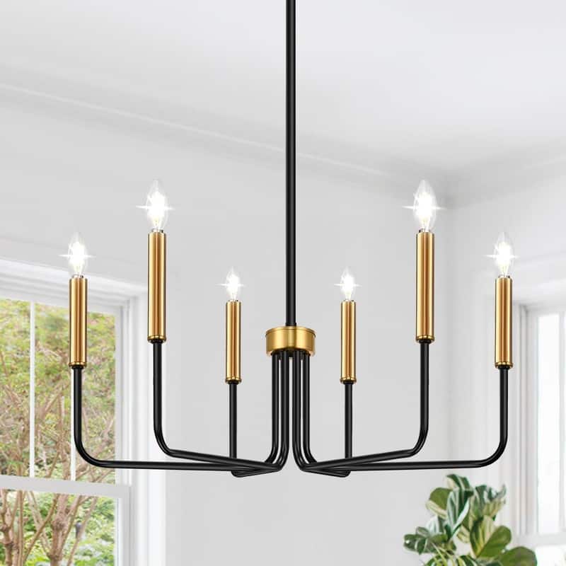 6-Light Farmhouse Chandelier for Dining Room Lighting - Black and Gold