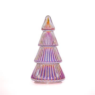 Tower Glass Christmas Tree Light, Colorful LED Tabletop Holiday Decor for Indoor Display, Xmas Gift