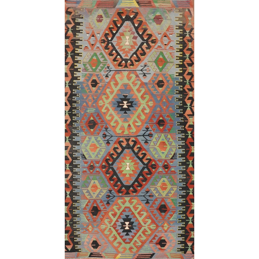 Hand Woven Oriental 100% Wool Carpet Southwestern Tribal Multi-Colored Kilim Area Rug - 10' 3'' X 5' 3''