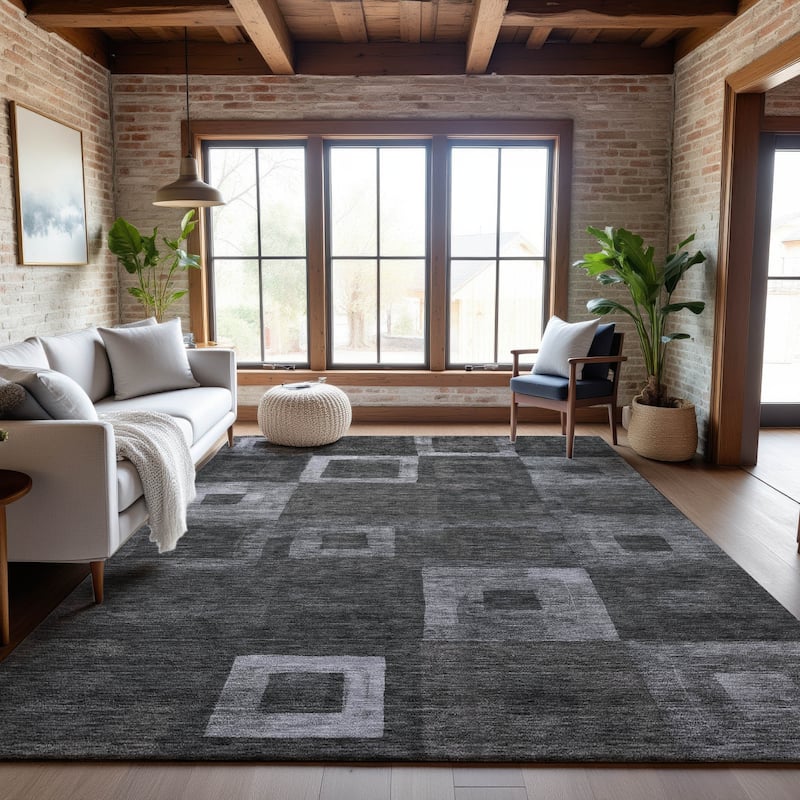 Premium Washable Super Soft Blocky Contemporary Mayfield Rug - Black - 8' x 10'