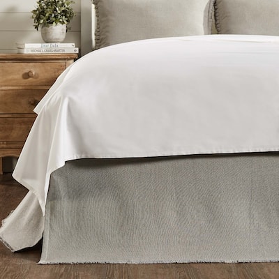 Burlap Dove Grey Fringed Queen Bed Skirt 60x80x16