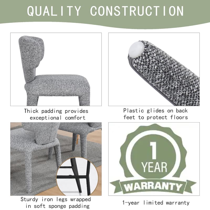 Modern 19.5" W Upholstered Boucle Woven Plush Dining Chair Iron Legs