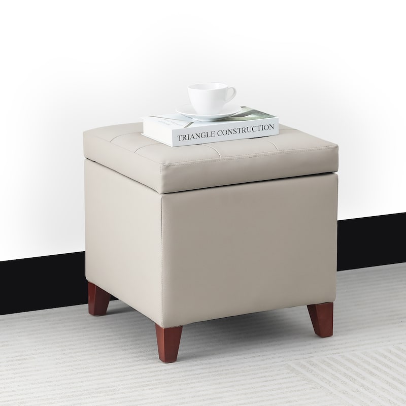 Adeco Bonded Leather Square Tufted Cubic Cube Storage Ottomans