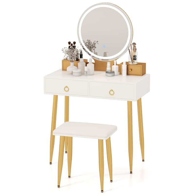 Costway Vanity Makeup Dressing Table Stool Set 3-Color Lighted Mirror - See Details