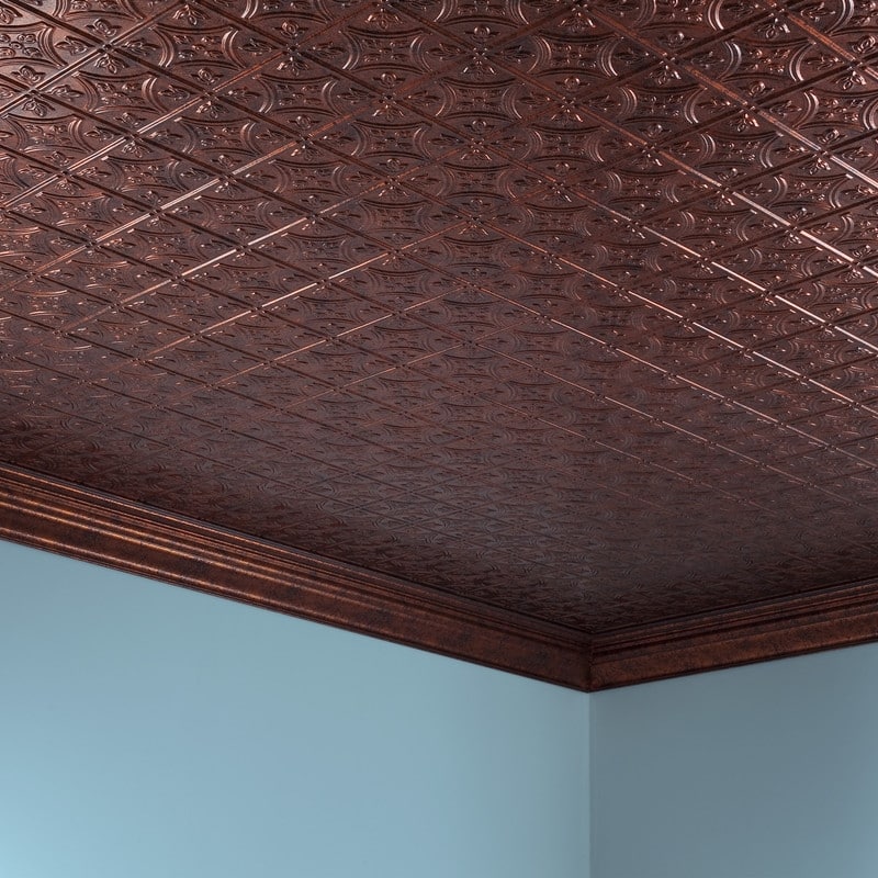FASÄDE Traditional Style1 Decorative Vinyl 2ft x 4ft Glue Up Ceiling Panel in Moonstone Copper (5 Pack)