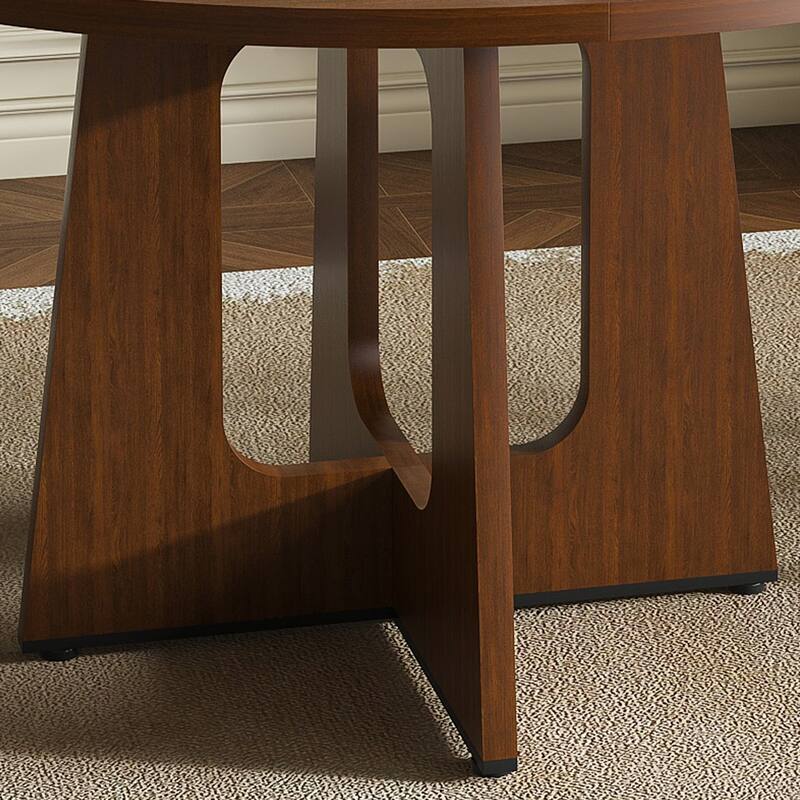 42" Farmhouse Round Dining Table - MDF Circle Table with Wood Grain Finish, 300lb Capacity, Easy Assembly
