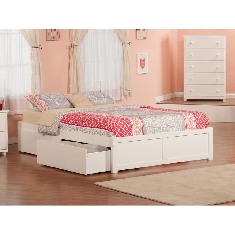 Platform Bed with Flat Panel Footboard, Underbed Storage Drawers, and USB Charger for Organized Rooms