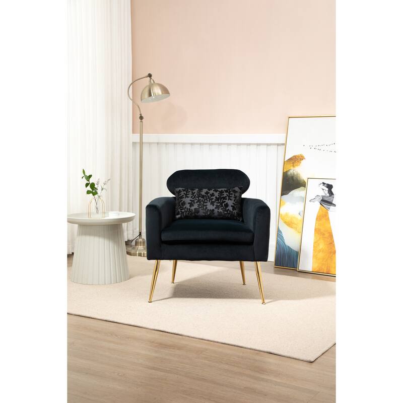 Velvet Upholstered Accent Chair With A Pillow
