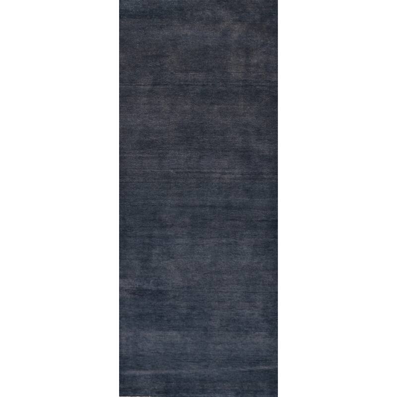Hand Knotted Oriental 100% Wool Carpet Modern Solid Navy Blue & Blues Gabbeh Runner Rug - 7' 11'' X 2' 9''
