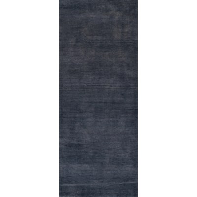 Hand Knotted Oriental 100% Wool Carpet Modern Solid Navy Blue & Blues Gabbeh Runner Rug - 7' 11'' X 2' 9''
