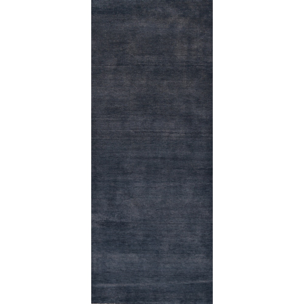 Hand Knotted Oriental 100% Wool Carpet Modern Solid Navy Blue & Blues Gabbeh Runner Rug - 7' 11'' X 2' 9''