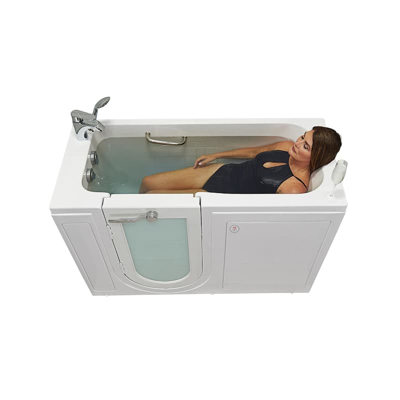 Ella Lounger 27"x60" Acrylic Hydro Massage Walk-In Bathtub with Outward Swing Door, 2 Piece Fast Fill Faucet, 2" Dual Drain