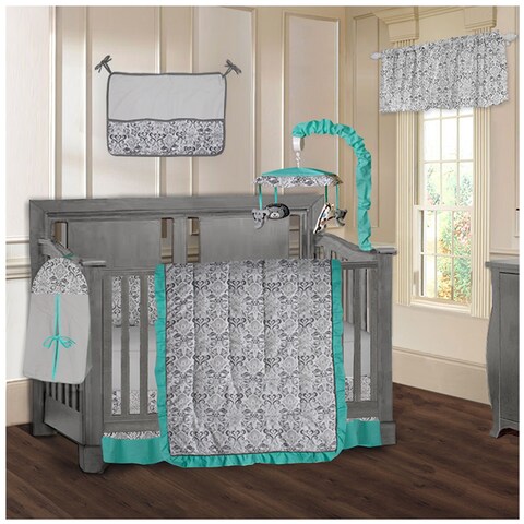 Damask Turquoise 9 piece Crib Bedding Set