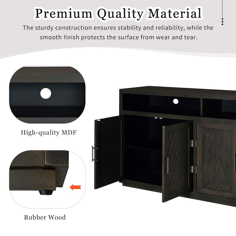 4 Door Sideboard with Open Storage and Adjustable Shelves