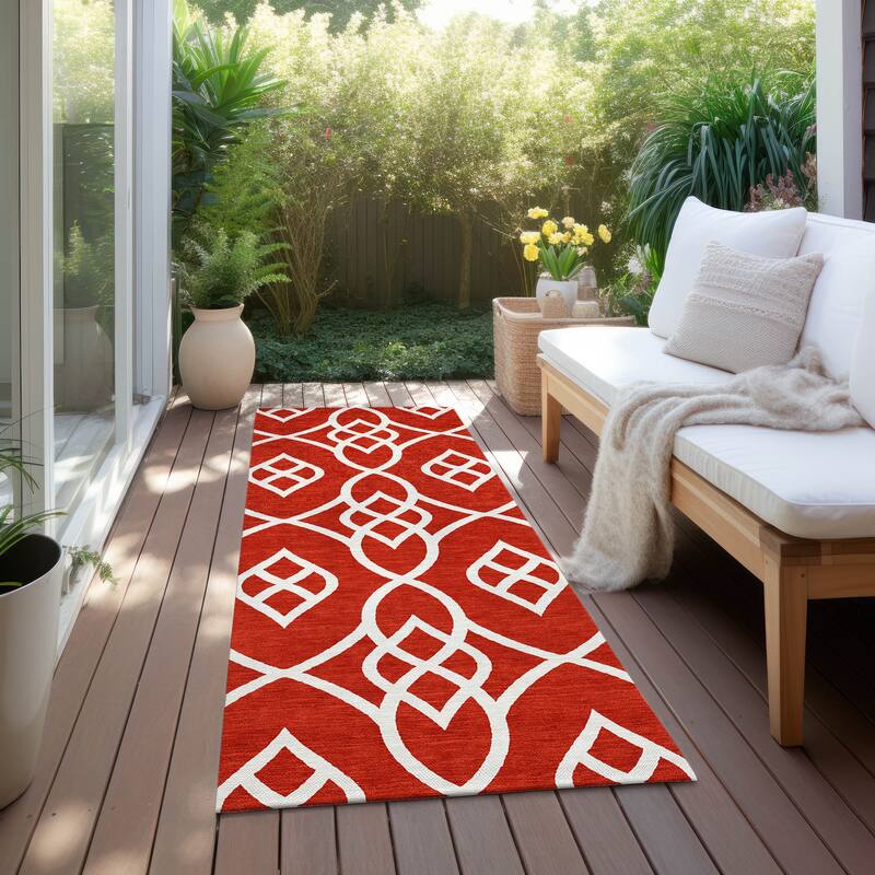 Machine Washable Indoor/ Outdoor Chantille Trellis Modern Rug - Red - 2'3" x 7'6"