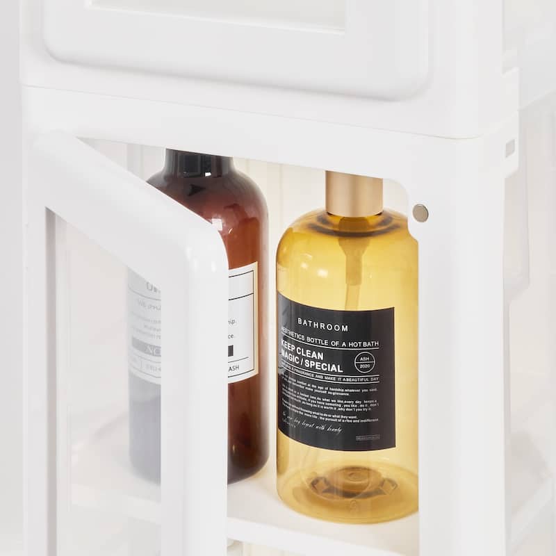Javlergo Slim Plastic Storage Cabinet with Wheels & Magnetic Doors Tall Narrow Rolling Organizer for Bathroom Kitchen Laundry