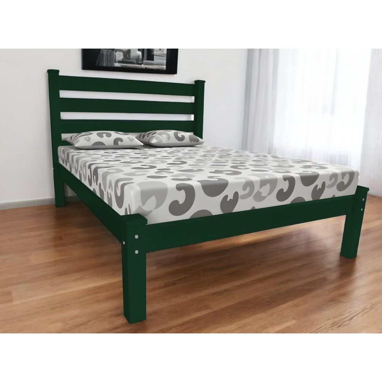 HomeRoots Dark Green Solid Wood Queen Bed Frame