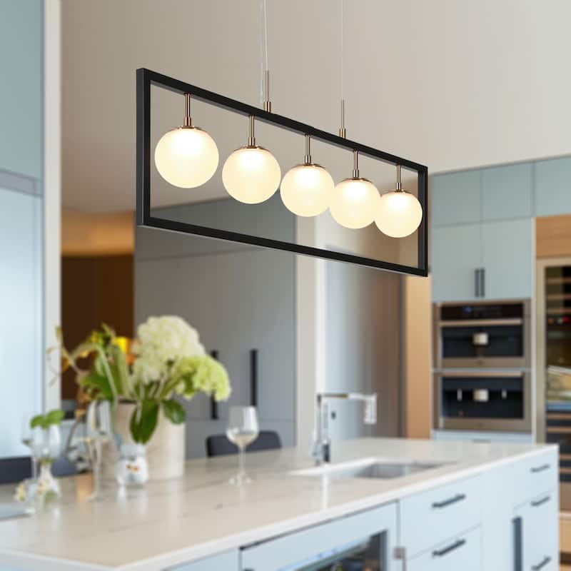 Modern 5-Light Rectangle LED Chandelier Glass Kitchen Island Light for Dining Room - 33.5" L x 4" W x 14" H