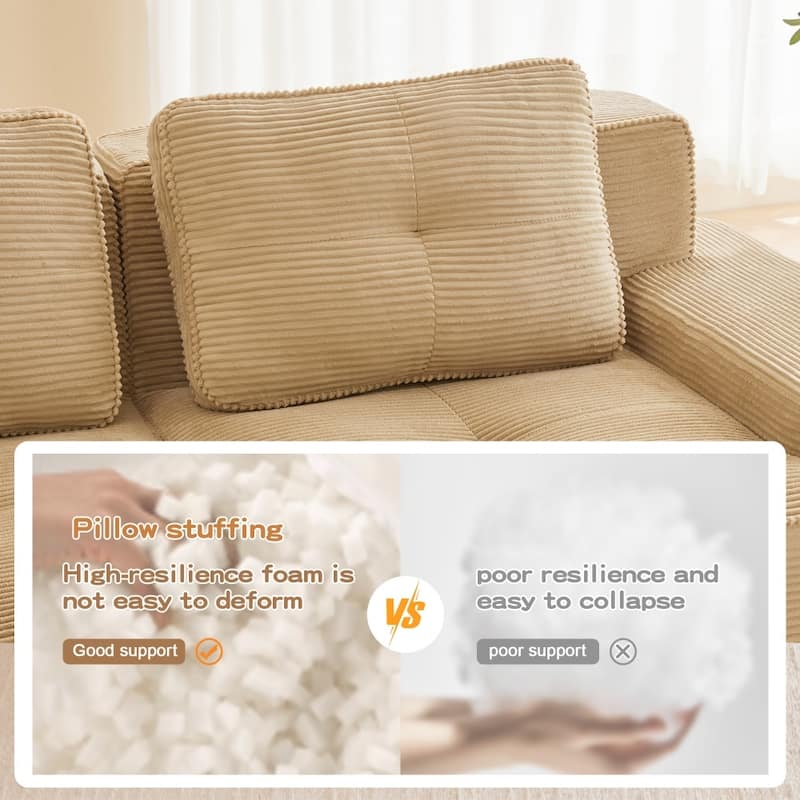 L-Shaped Premium Modular Corduroy Sectional Sofa with Movable Ottoman