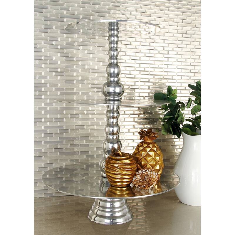Aluminum Metal 3 Tier Tiered Server with Bubble Inspired Center and Tiered Base - Silver - Roche River Decor