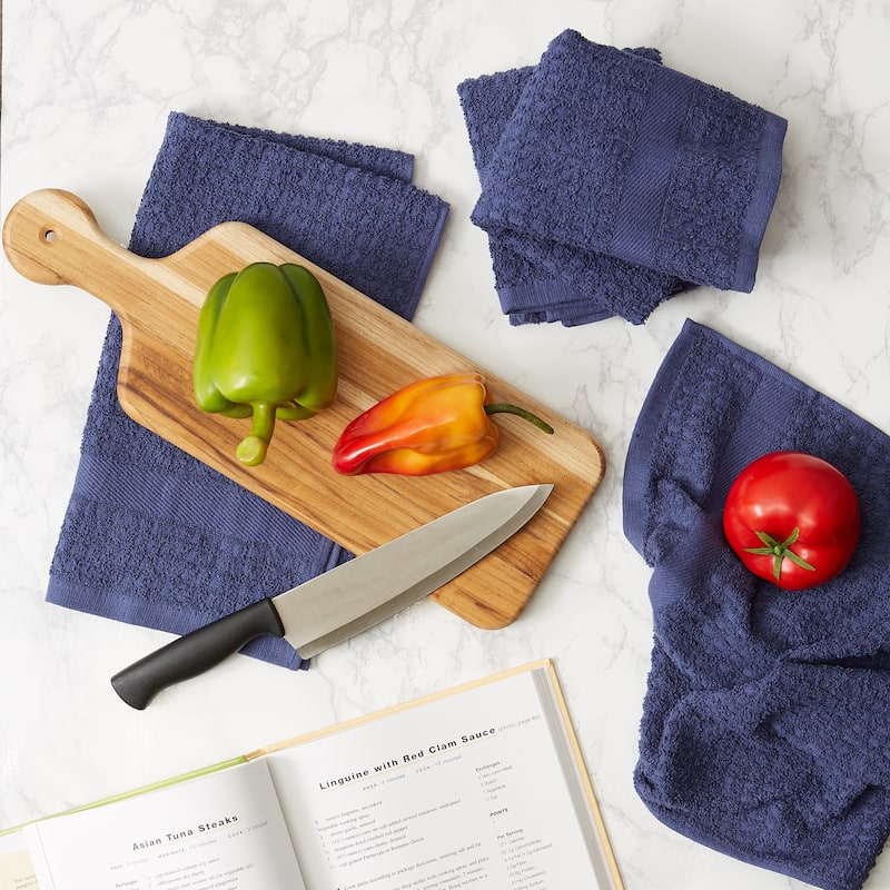 DII Solid Terry Waffle Dishtowel Set of 4