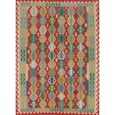 Hand Woven Oriental 100% Wool Carpet Southwestern Geometric Multi-Colored Kilim Area Rug - 8' 4'' X 6' 1''