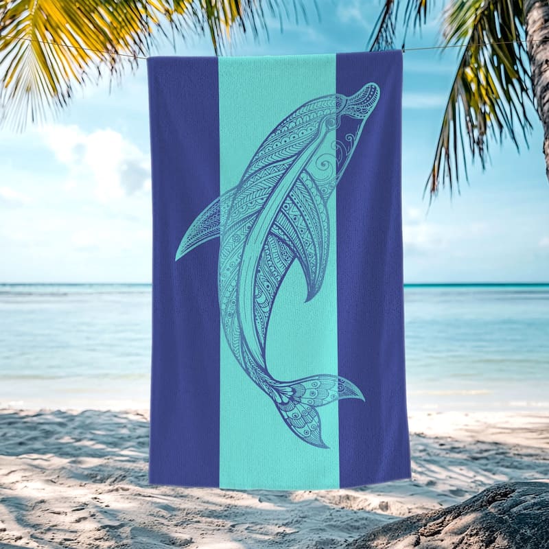 Large Turtle Shark Seahorse Beach Towel Pool Swimming Towels 30" X 60", 35"x70" - Dolphin - 35"x70"