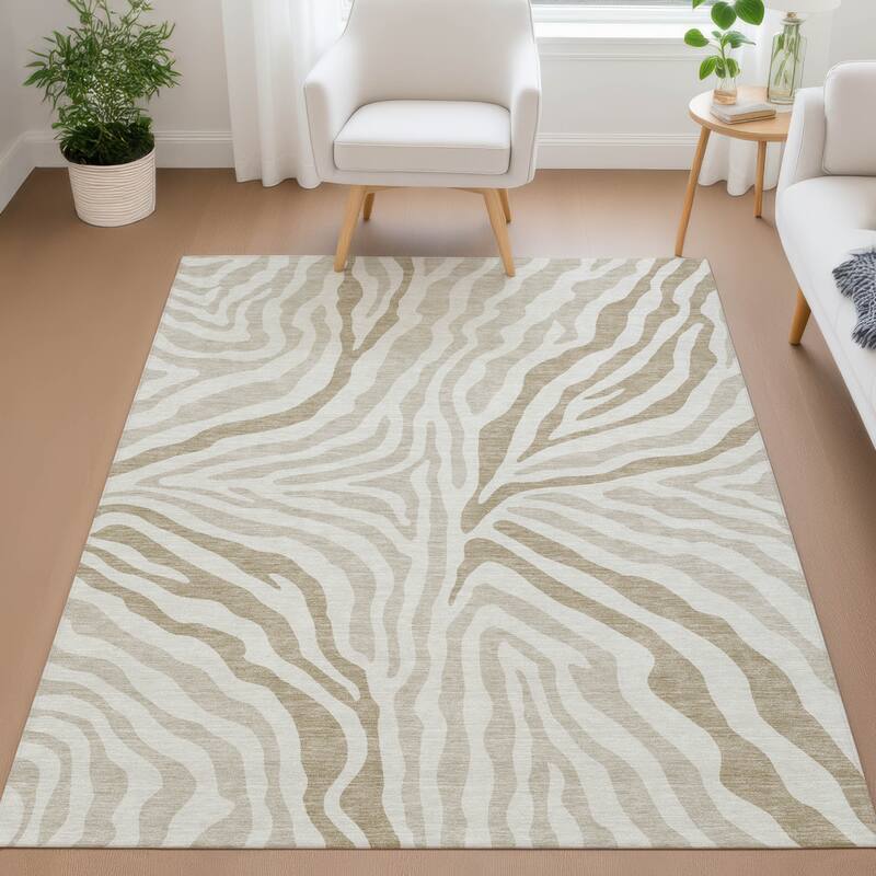 Machine Washable Indoor/ Outdoor Modern Prints Chantille Rug