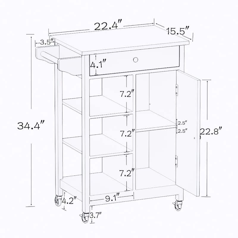 White Rolling Kitchen Island with Towel Rack