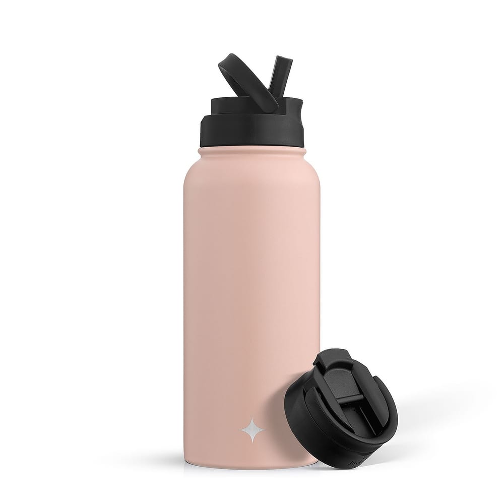 JoyJolt Vacuum Insulated Stainless Steel Water Bottle with Flip Lid & Sport Straw Lid - 32 oz