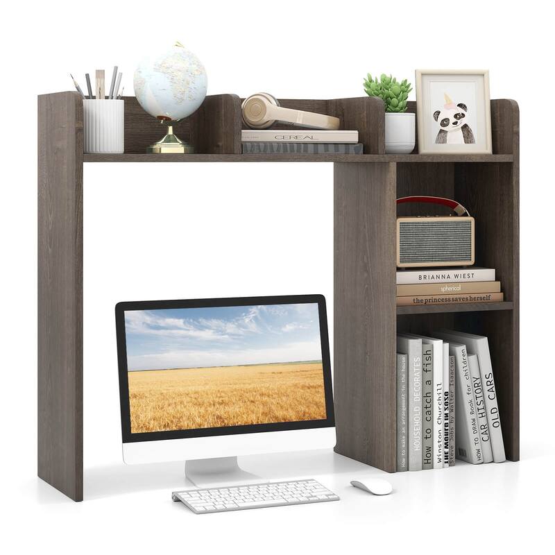 Costway Desk Bookshelf Desktop Storage Organizer Display Shelf Rack - Grey