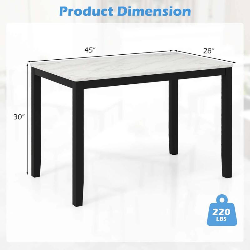 45" Rectangular Dining Table Compact Modern Kitchen Table - White + Black