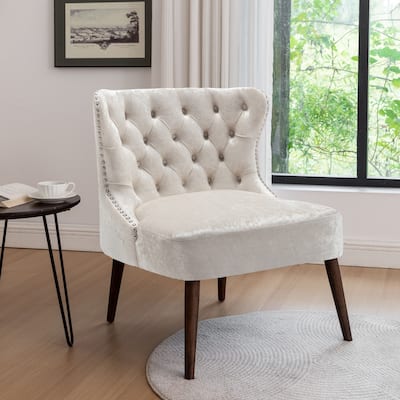 Porthos Home Mara Velvet Accent Slipper Chair with Rubberwood Legs