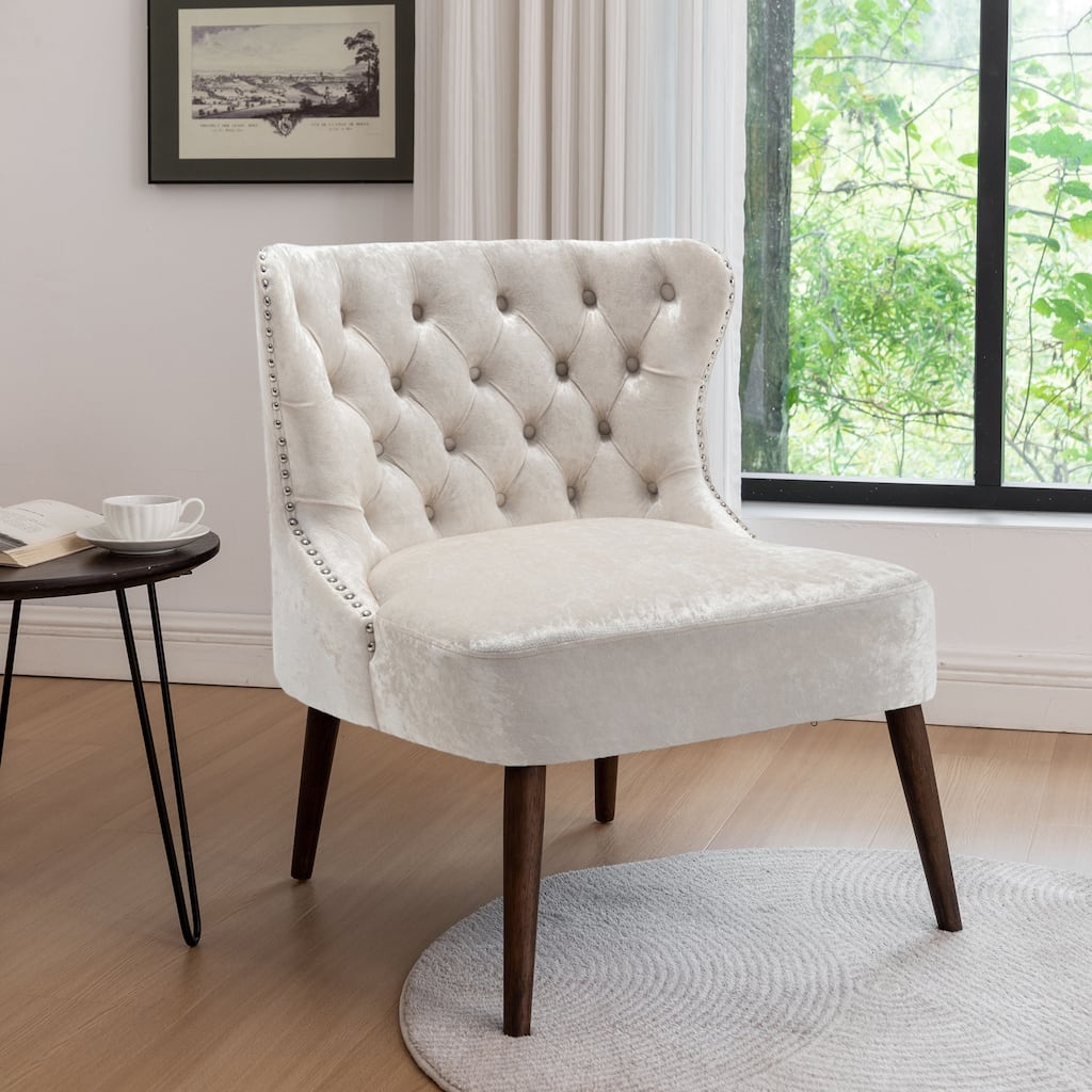 Porthos Home Mara Velvet Accent Slipper Chair with Rubberwood Legs