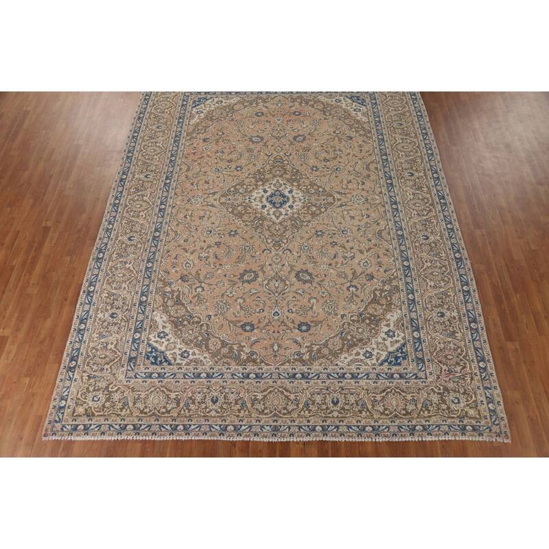 Traditional Kashan Vintage Persian Area Rug Handmade Wool Carpet - 9'9" x 12'9"