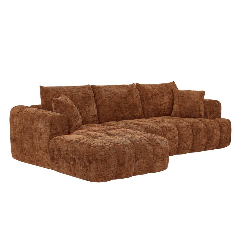 Oversized Chenille Sectional Sofa, Full-Compressed 4 Seater Sofa, Upholstered Sleeper Couch with L-Shape Chaise