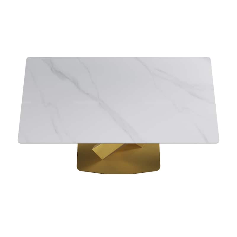 71" X-base Modern Rectagular White Marble Dining Table