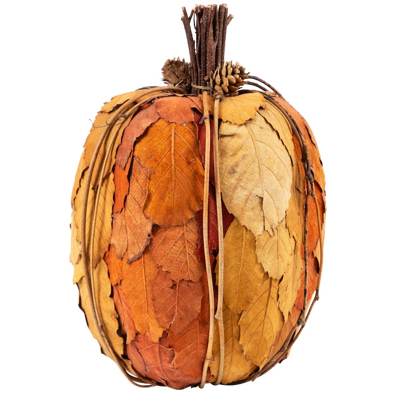 Layered Leaves Fall Harvest Pumpkin with Pinecones Decoration - 9.75"